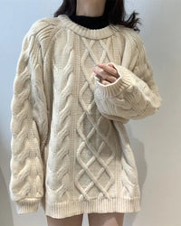 Diamond-Patterned Mid-Length Oversized Sweater