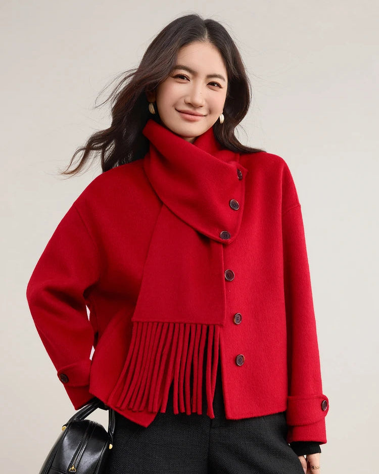 Detachable Scarf Collar Wool Coat