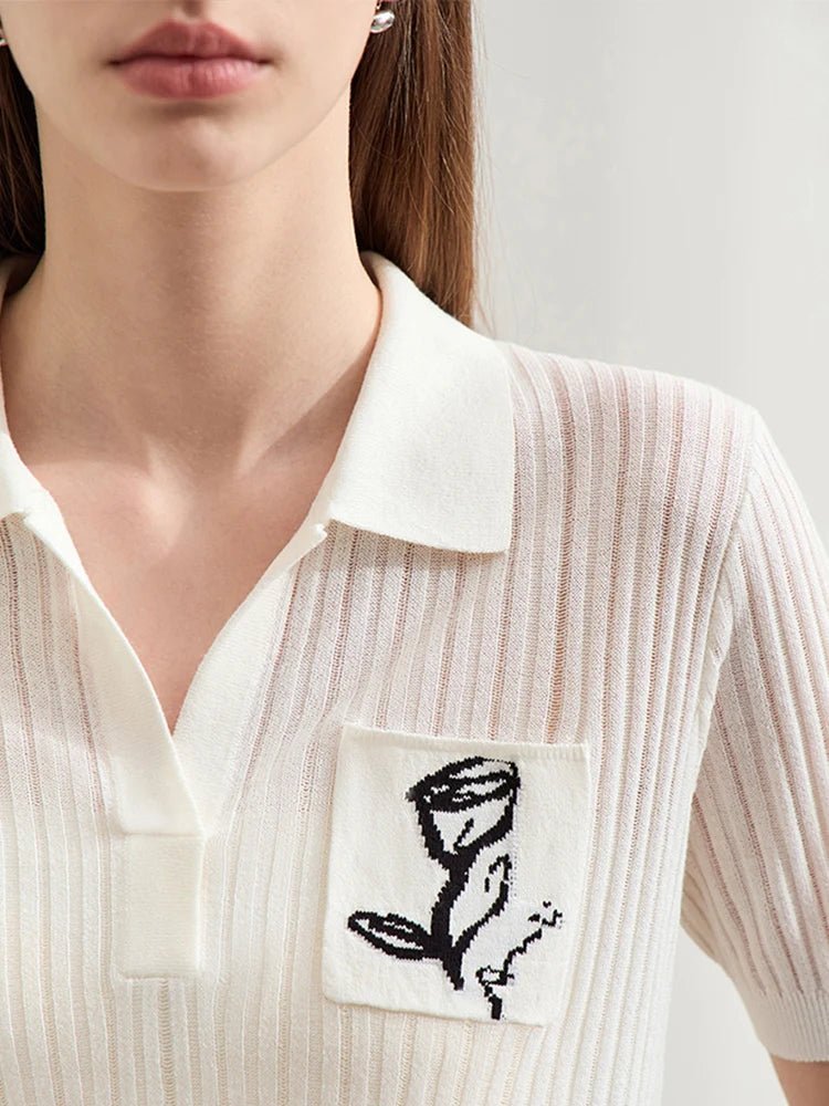 Hollow Lapel Stretch Jacquard Pocket Tops