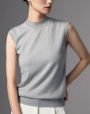 Lightweight Worsted Wool Mock Neck Top
