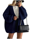 Solid V-Neck Loose Long Knit Cardigan Coat