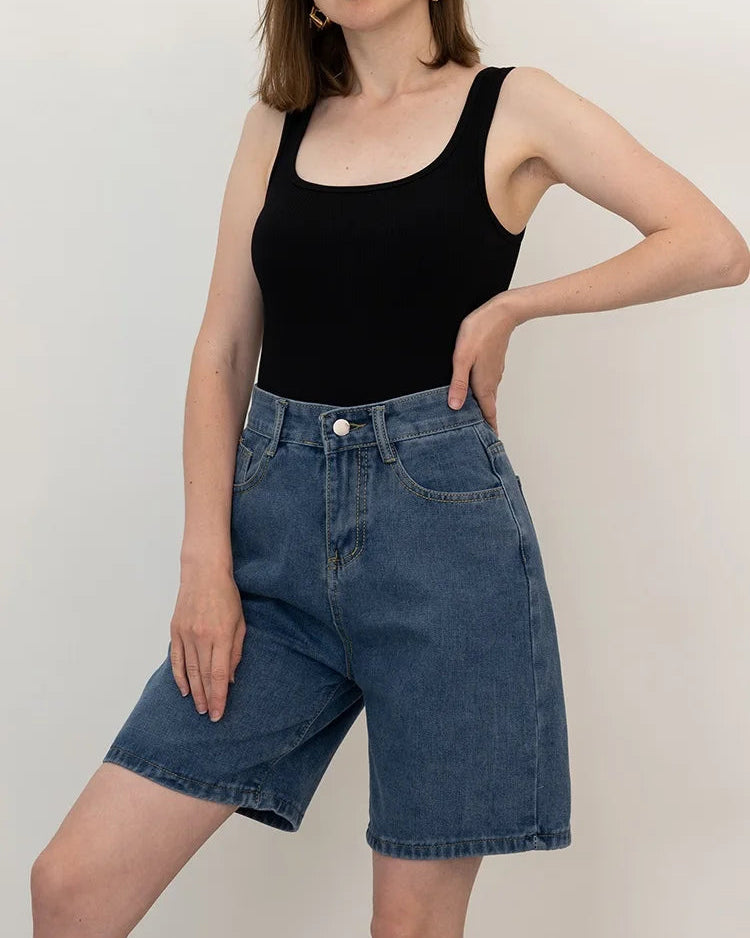 Vintage Straight Leg Denim Bermuda Shorts