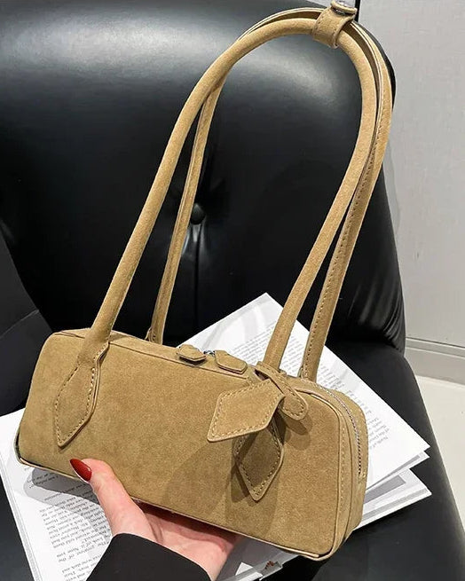 Faux Suede Bowling Shoulder Bag