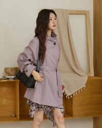 Stand-Collar Belted Trench Coat