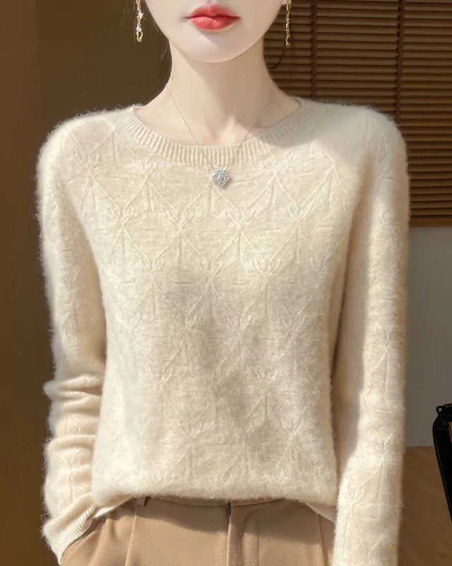 Wool O-Neck Hollow-Out Pullover Sweater