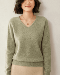 Soft Wool Long-Sleeved V-Neck Knit Sweater