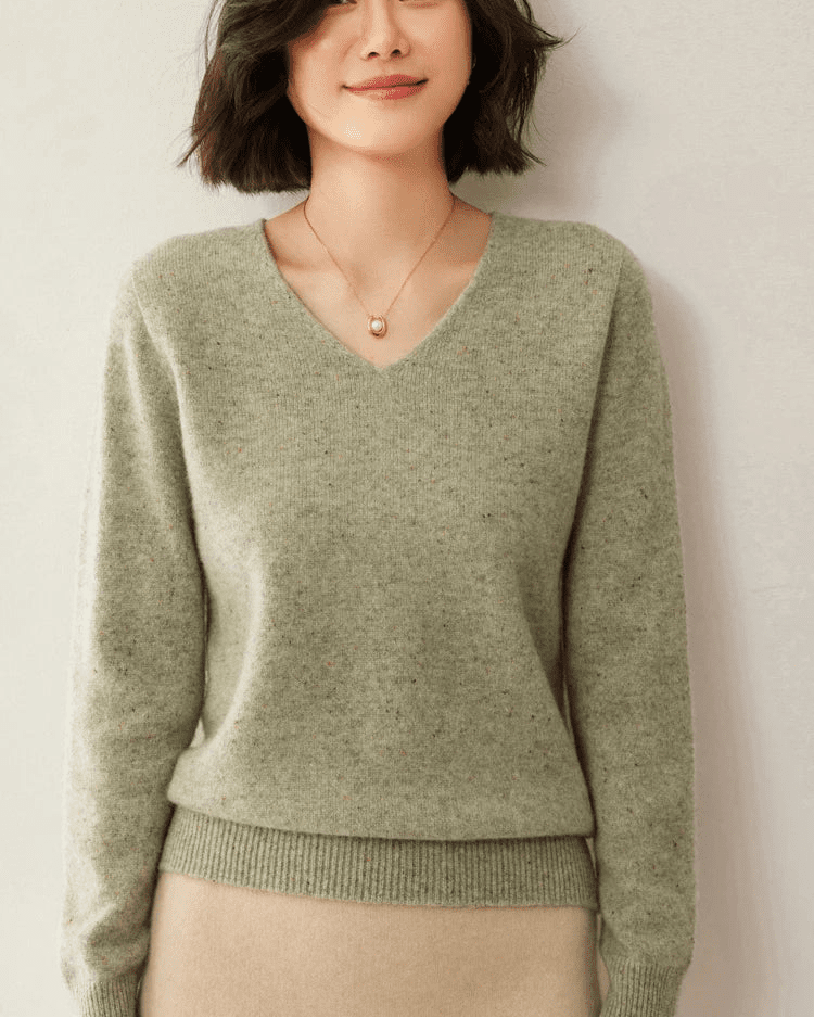 Soft Wool Long-Sleeved V-Neck Knit Sweater