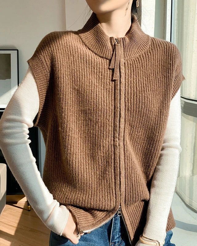 Merino Wool Zip-Front Knit Vest