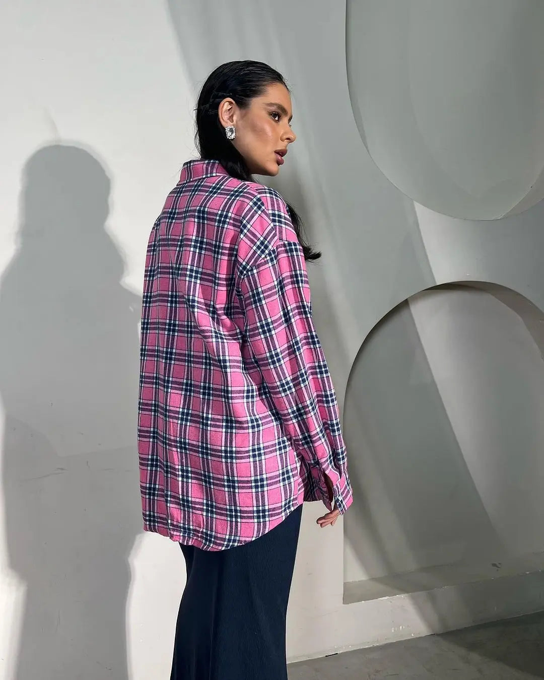 Vintage Plaid Oversized Long-Sleeve Shirt