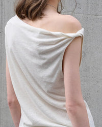 Casual Linen Cotton Irregular Shoulder T-Shirt