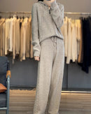 Wool Blend Hooded Zip Cardigan & Wide-Leg Pants Set