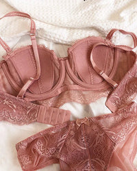 Lace Embroidery Half-Cup Thin Push-Up Bra Set