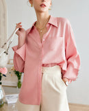 Long-Sleeved Elegant Loose-Fitting Collared Shirt