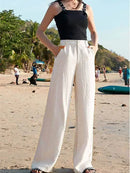 High-Waisted Wide-Leg Cotton And Linen Pants
