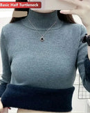 Mock-Neck Velvet-Lined Knit Pullover