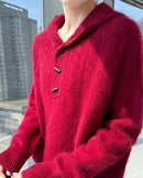 Mink Cashmere Hooded Knit Pullover