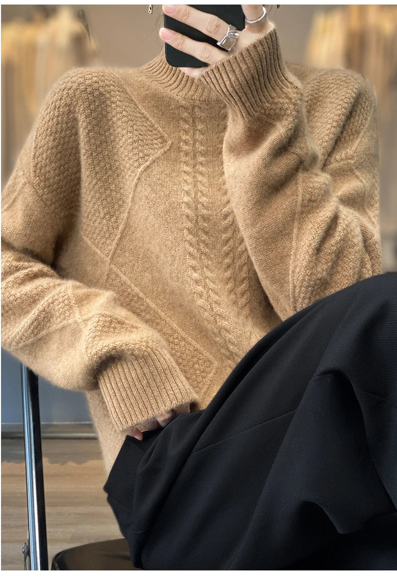 Half High Neck Cashmere Wool Knit Pullover
