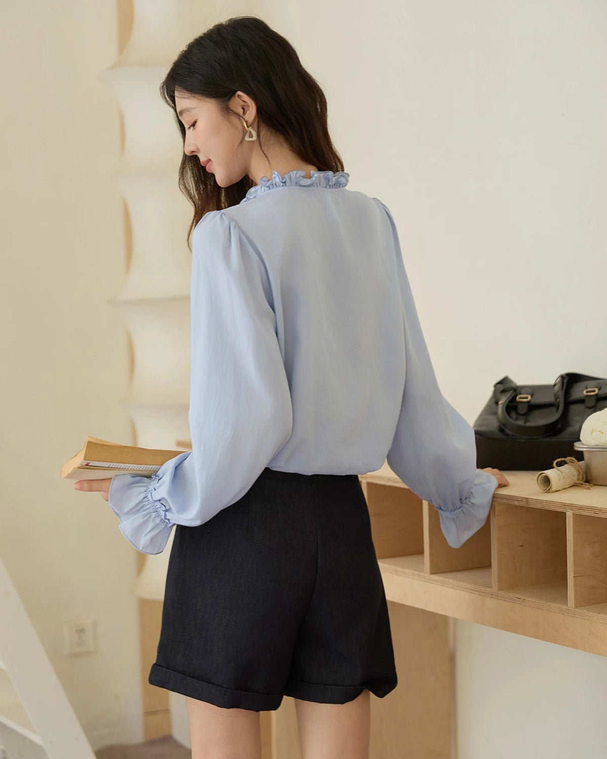 Ruffled Tie-Front Loose-Fit Shirt