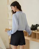 Ruffled Tie-Front Loose-Fit Shirt
