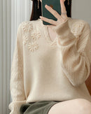 Floral-Embroidered Wool Sweater
