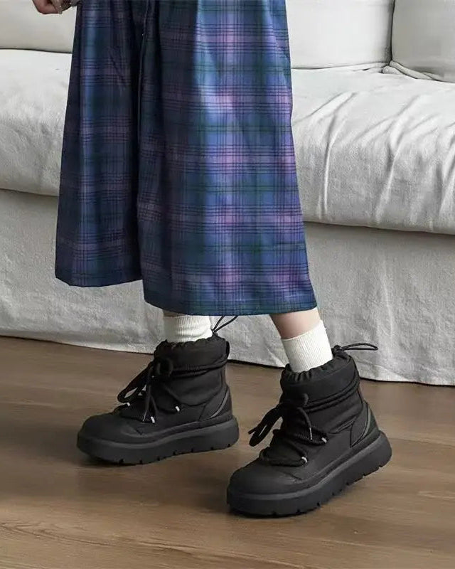 Fur-Lined Lace-Up Snow Boots
