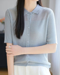Relaxed Knit Turn-Down Collar Top