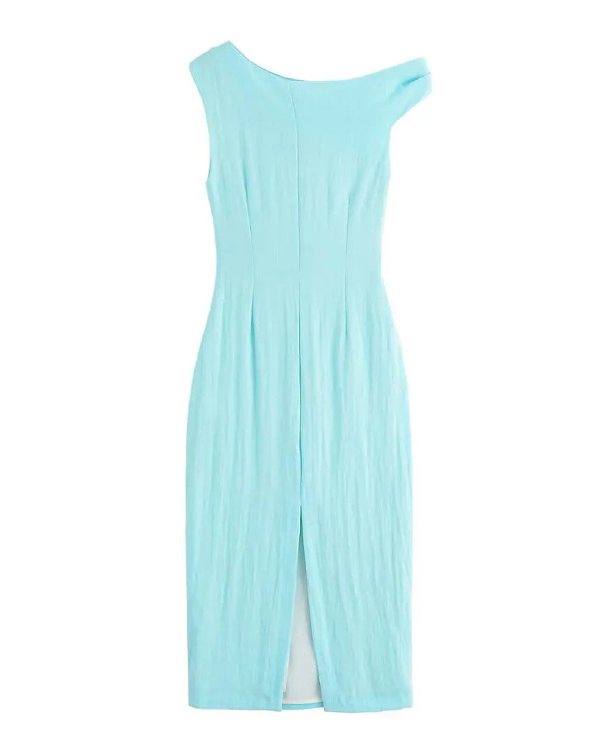 Asymmetric Neck Slit Sleeveless Maxi Dress
