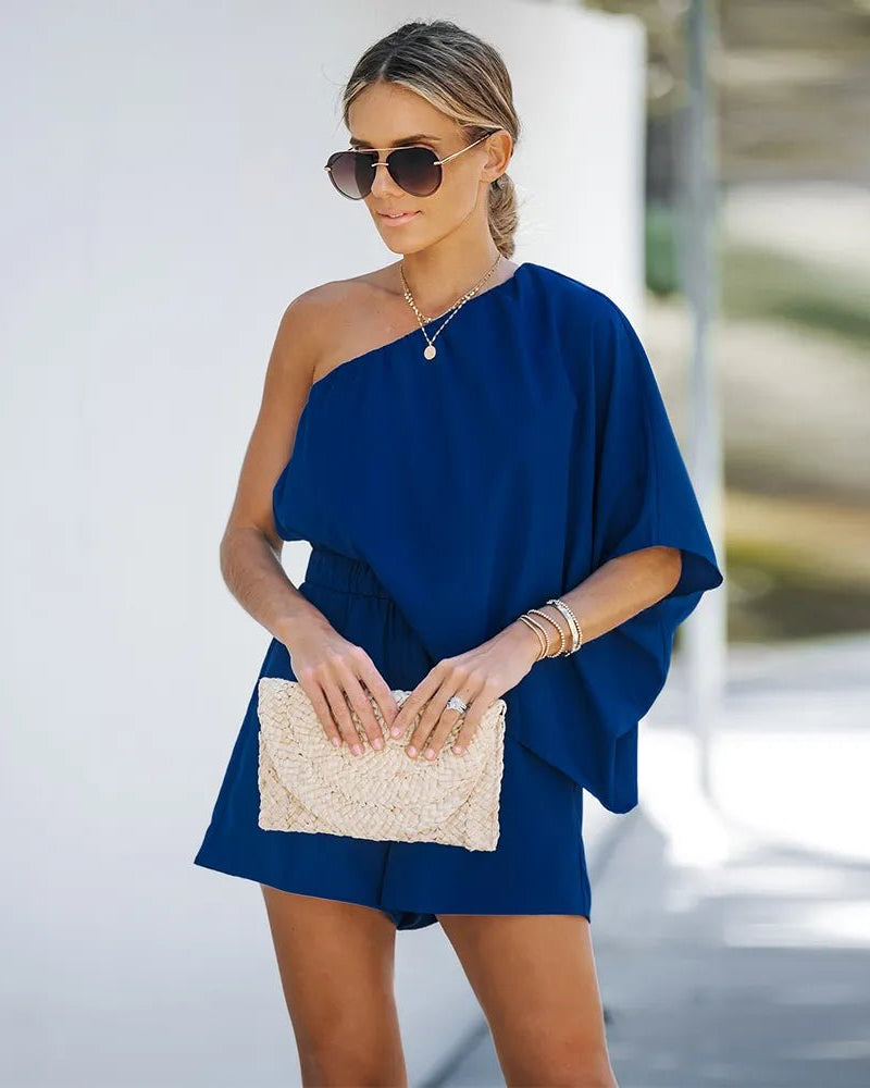 One Shoulder High Waist Short Playsuit