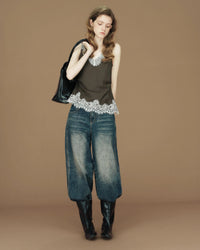 Lace Trim Linen Blend Camisole
