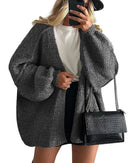 Solid V-Neck Loose Long Knit Cardigan Coat