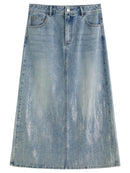 High Waist Slimming Mid Denim Skirt