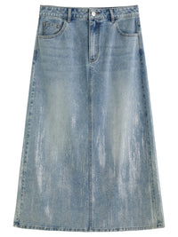 High Waist Slimming Mid Denim Skirt