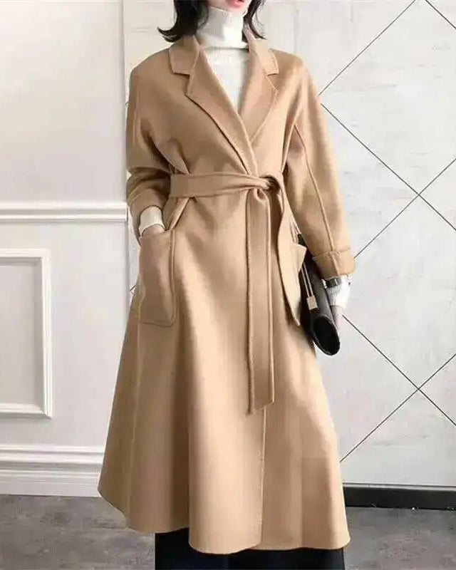 Belted A-Line Wool-Blend Coat