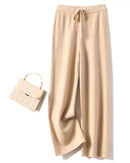 Merino Wool Solid Elastic Waist Wide Leg Knit Trousers