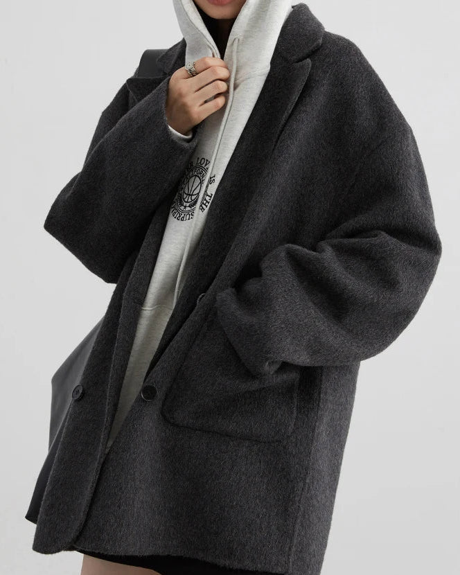 Oversized Drop-Shoulder Wool Blend Coat
