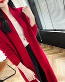 Loose-Fitting Long Wool Cardigan Sweater