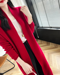 Loose-Fitting Long Wool Cardigan Sweater