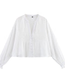 Stylish Short Hollow-Out Embroidered Shirt