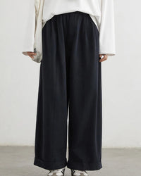 High-Waist Pleated Wide-Leg Casual Trousers