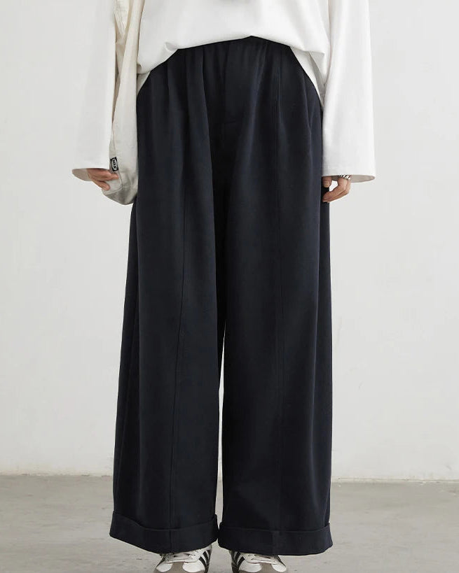 High-Waist Pleated Wide-Leg Casual Trousers