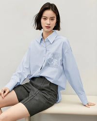 Simple Loose-Fitting Drop-Shoulder Long-Sleeved Shirt