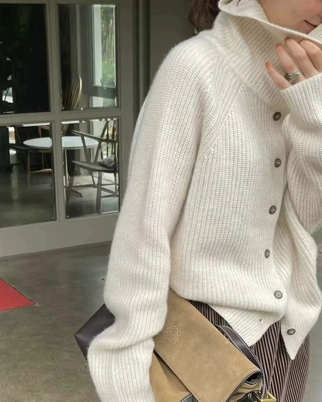 High Neck Pure Wool Short Cardigan