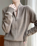 Wool Stand Collar Zip Cardigan