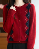 Diamond Jacquard Wool Cardigan