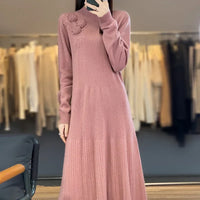 100% Pure Wool Knitted A-Line Long Sleeves Dress