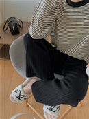 Drawstring Ribbed Knitted Wide Leg Sweatpants