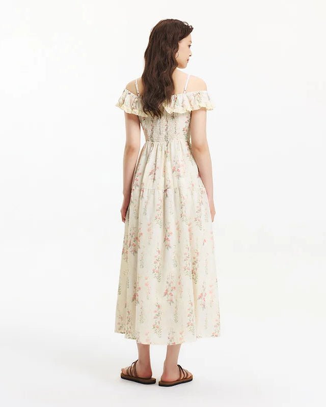 Printed Ruffled Halter-Neck Waist Dress