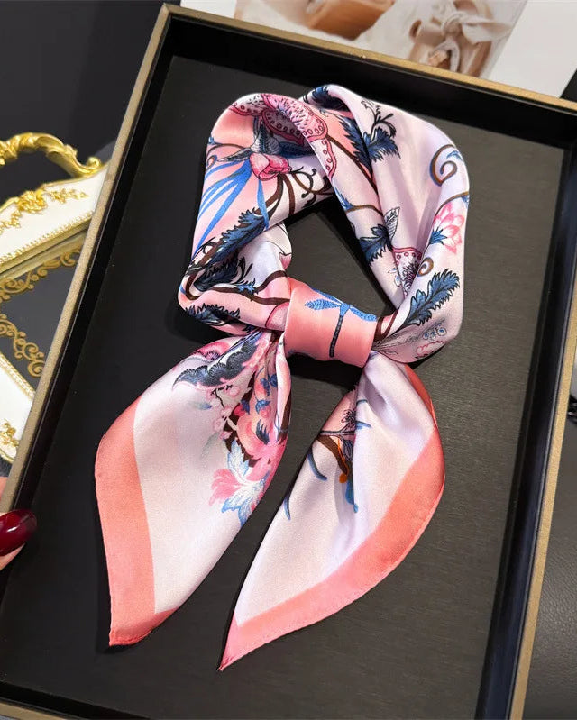 Floral Print Satin Square Scarf