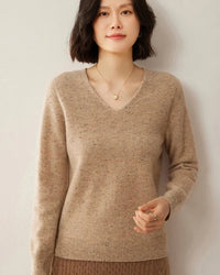 Soft Wool Long-Sleeved V-Neck Knit Sweater
