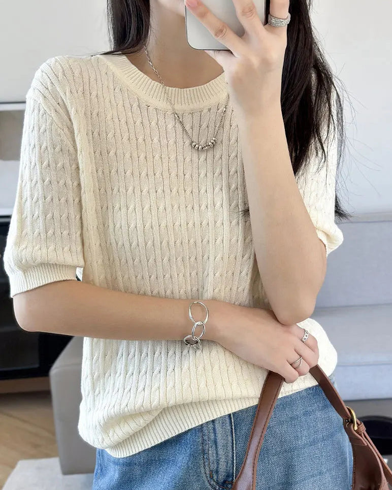 Pure Cotton Crew Neck Short-Sleeve Knit T-Shirt